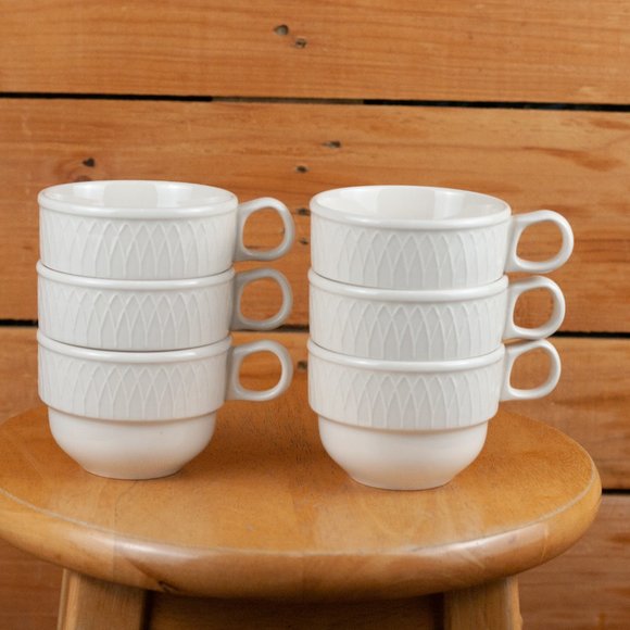 Vintage Homer Laughlin Gothic Pattern Stackable Restaurant Coffee Mugs- Set of 6 - Picture 4 of 4